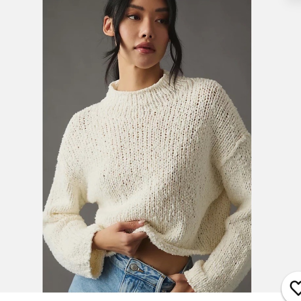 Anthropologie cropped mockneck ivory sweater